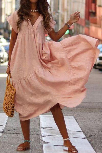 Vestido Midi em Camadas de Algodão com Decote em V