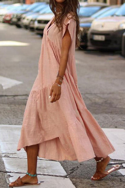 Vestido Midi em Camadas de Algodão com Decote em V