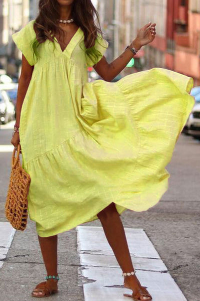 Vestido Midi em Camadas de Algodão com Decote em V