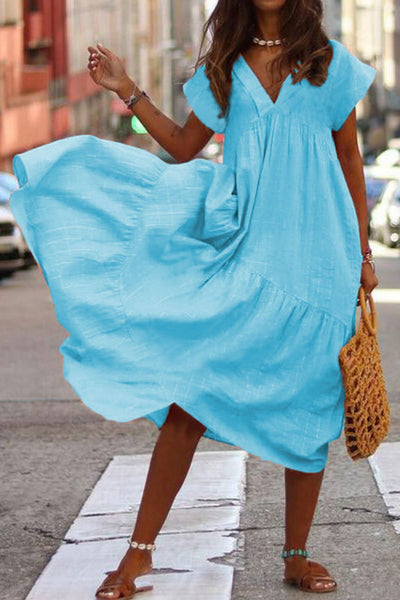 Vestido Midi em Camadas de Algodão com Decote em V