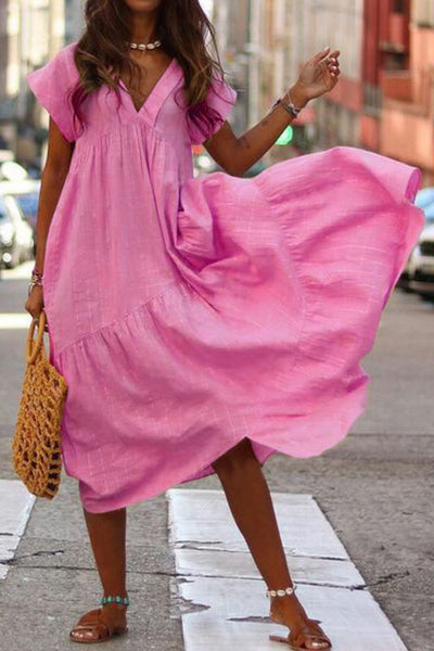 Vestido Midi em Camadas de Algodão com Decote em V