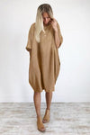 Vestido Oval de Linho Premium Oversized Nude