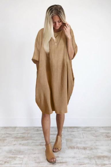 Vestido Oval de Linho Premium Oversized Nude