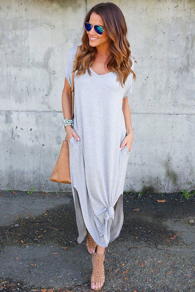 Vestido Maxi com Fendas Laterais com Bolsos