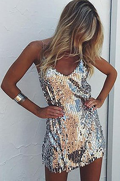 Vestido Decorado com Lantejoula Alça Spaghetti