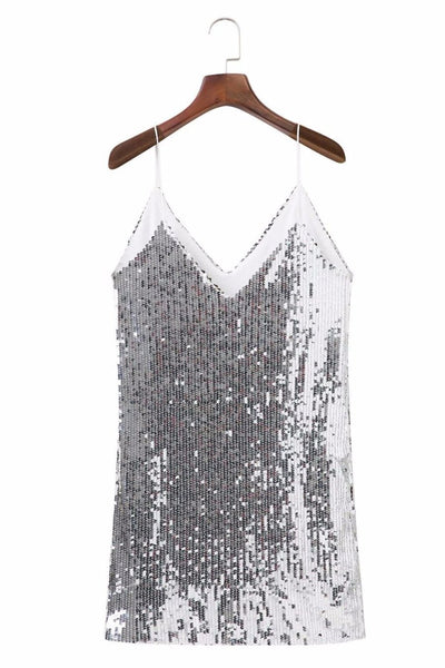 Vestido Decorado com Lantejoula Alça Spaghetti